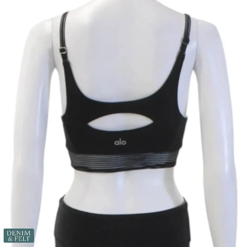 Alo Yoga Black Strappy Bra‎ Top with Mesh Cutout Detail Activewear Size XS